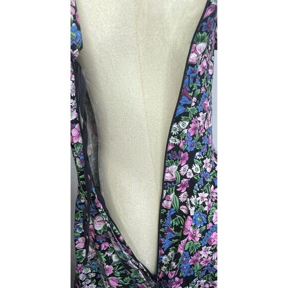 VTG 1980s Floral Maxi Dress Sweetheart Neck Black Multicolor Rayon Size 9 Medium - Picture 11 of 16